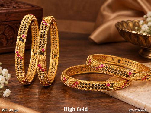 Stone-Studded Peacock Bangles Set of 4 in Ruby / 2 X 6, photo 3 of 3