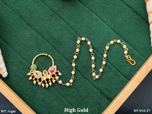 Ethnic Designer Nose Ring with Drop Bead Accents