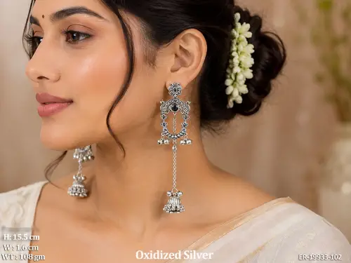 Long Earrings in Oxidised Finish for Women Set of 3