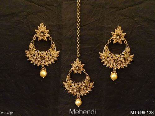 Moon Stone-Studded Maang Tikka and Earrings Set