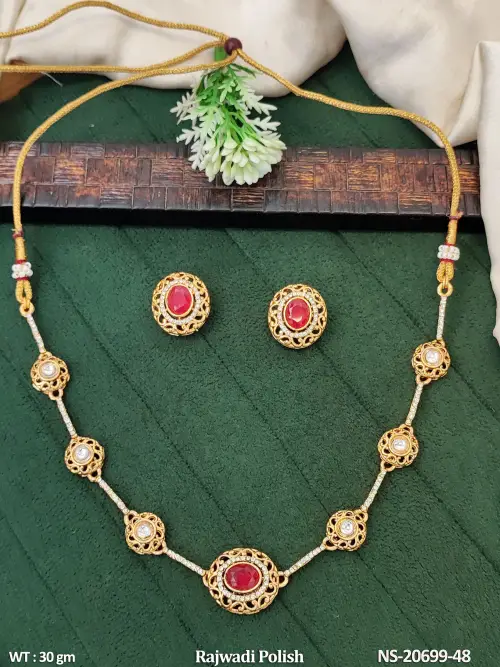 Classic Antique Necklace Set with Stone Work in Rajwadi Finish