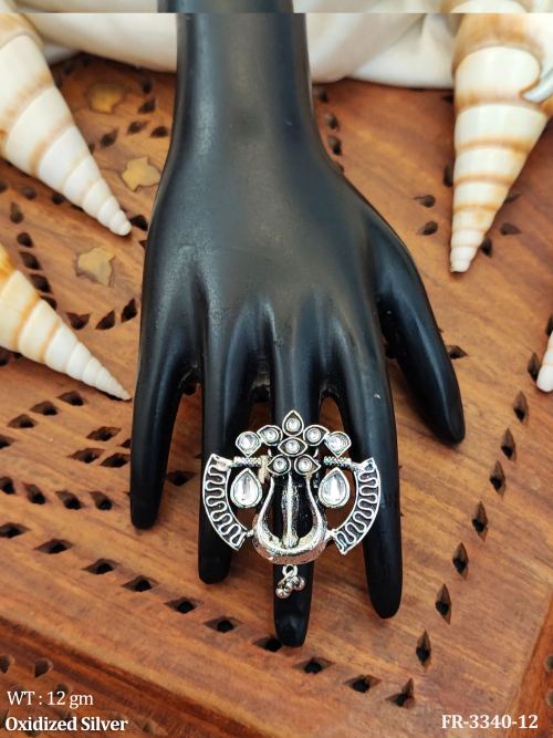 Bold Oxidized Finger Ring with Temple Motif  