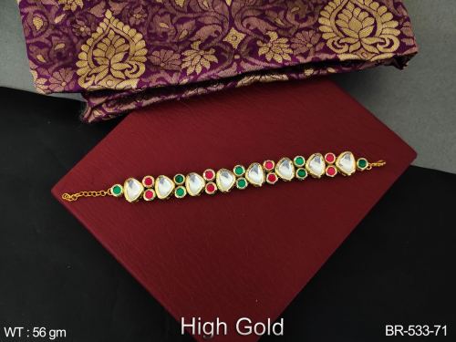 Party Wear Kundan Bracelet in Ruby Green, photo 3 of 5