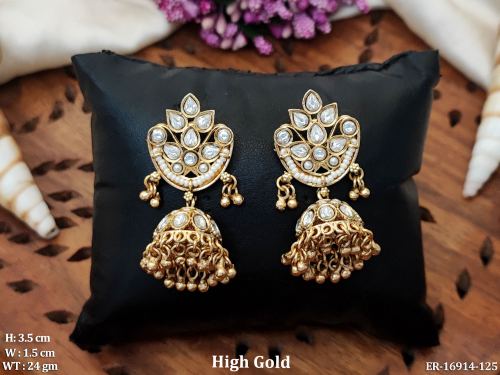 Stone-Studded Antique Jhumkas for Women in White, photo 4 of 5
