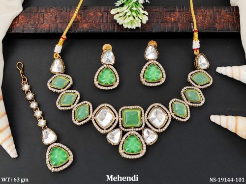 Party Wear Mehendi Finish Necklace Set for Women in Mint Green, photo 3 of 4