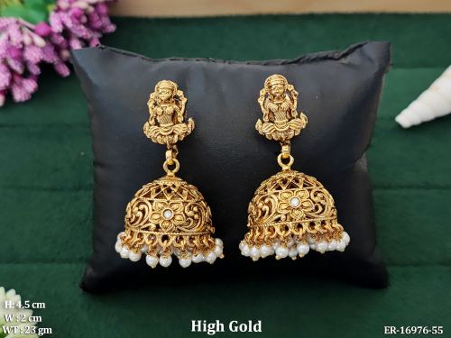 Temple Stone-Studded Jhumka Earrings