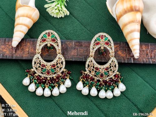 Moon Stone-Studded Drop Earrings for Women in Ruby Green, photo 9 of 16