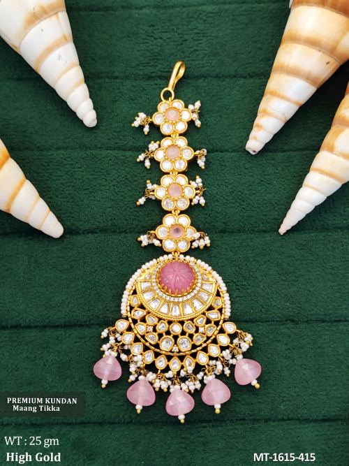 Bridal Kundan Maang Tikka with Pearls   Beads