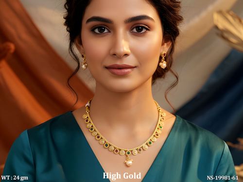 Classic Antique Stone-Studded Necklace Set with Earrings