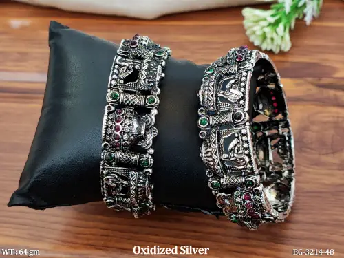 Peacock Stone-Studded Bangles for Women Set of 2, photo 2 of 3