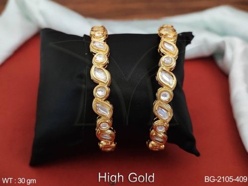 Party Wear Kundan Bangle Set with Stone Work in White / 2 X 2, photo 3 of 3