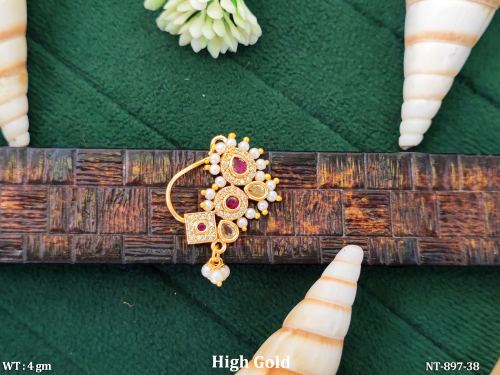 Antique Geometric Stone Designer Nath with Pearl Drop