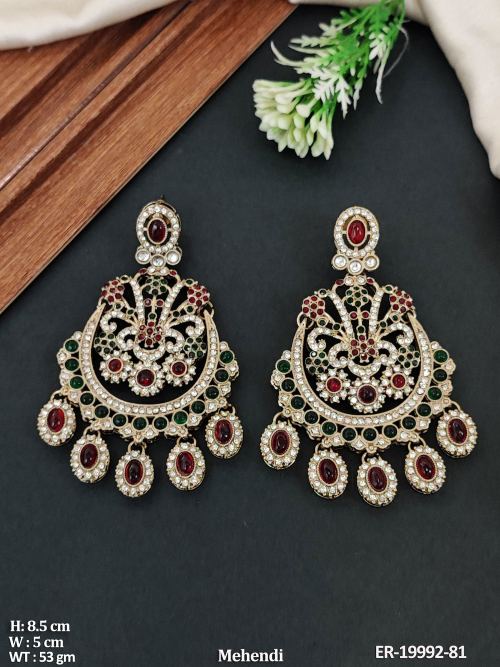 Mehendi Finish Statement Earrings for Women in Ruby Green, photo 3 of 7
