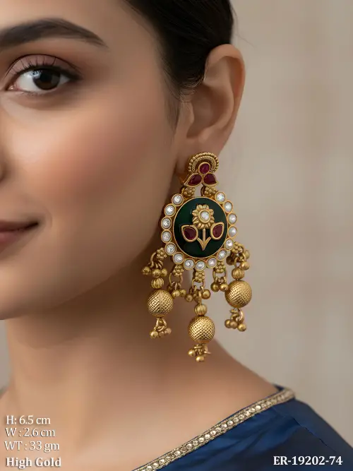 Stone-Studded Floral Earrings in Rajwadi Finish