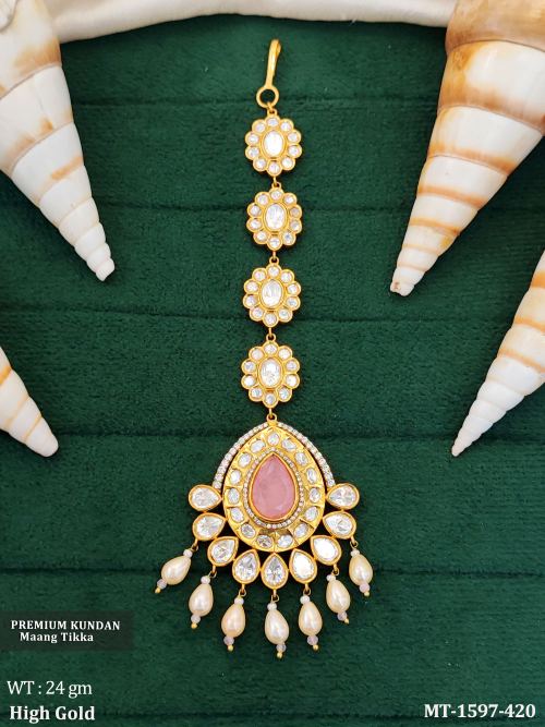 Kundan Design High Gold Polish Party Wear Maang Tikka   
