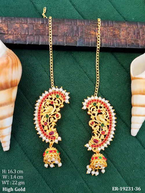 Long Traditional Earrings with Stone Work