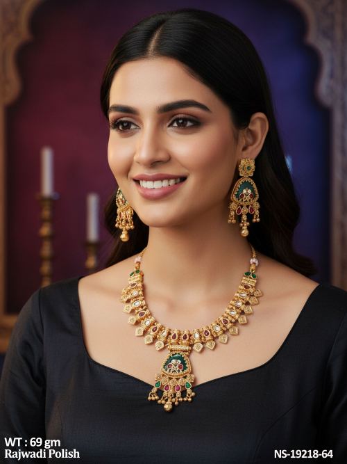 Rajwadi Finish Traditional Stone-Studded Necklace Set for Women