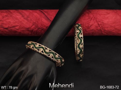 Antique Bangles in Mehendi Finish for Women in Green / 2 X 6, photo 3 of 4