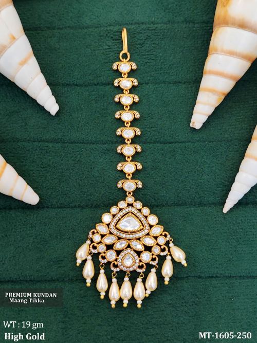 Beautiful High Gold Polish Party Wear Maang Tikka   