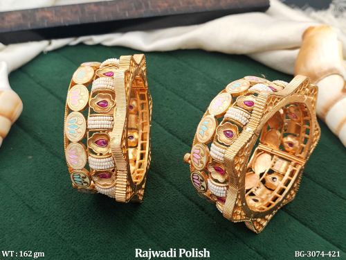 Rajwadi Finish Kundan Bangles for Women Set of 2