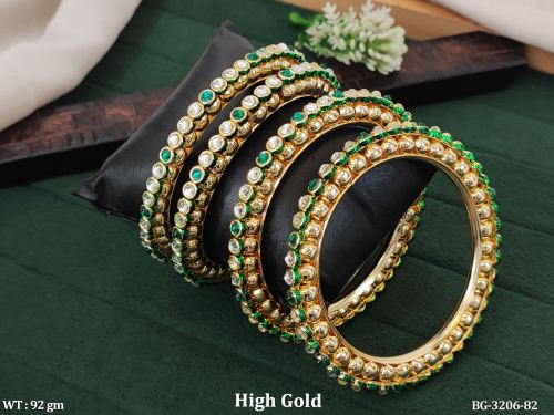 Designer Full Stone High Gold Finish Kundan 4 Bangles Set 