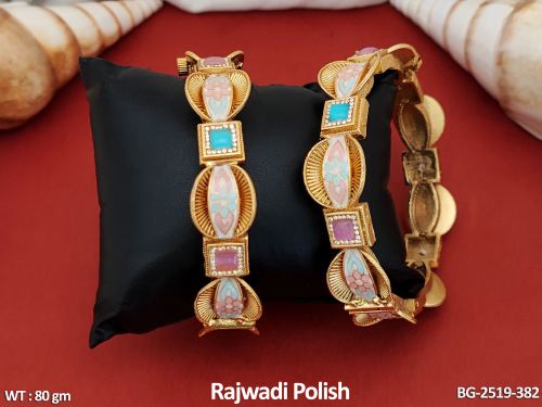 Feroza Pink Antique Bangle Set with Stone Work