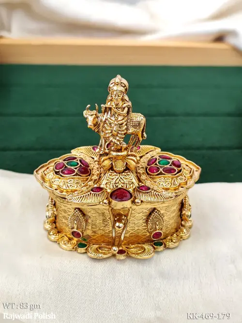 Rajwadi Krishna Design Sindoor Box with Stone Work