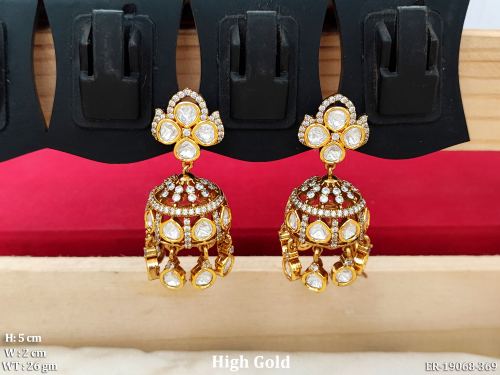 Kundan Stone-Studded Jhumka Earrings in White, photo 2 of 5