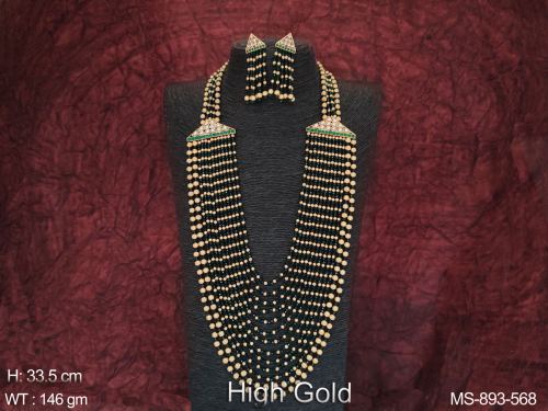 Antique Beaded Beautiful High Gold Polish Designer Fancy Long Mala Set