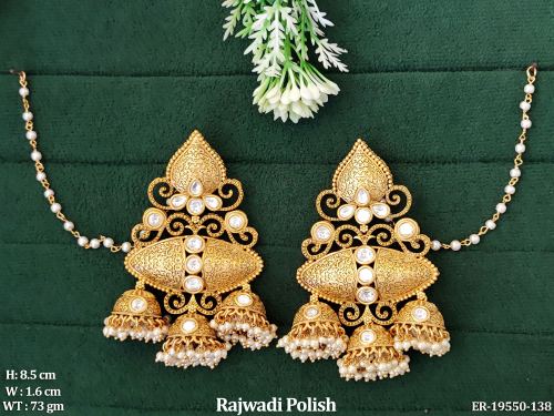 Ethnic Stone-Studded Jhumka Earrings in Rajwadi Finish in White, photo 5 of 5