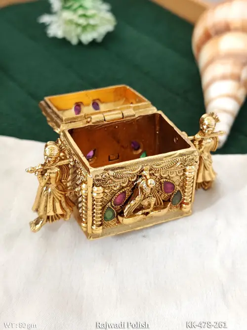 Designer Rajwadi Polish Full Stone God Design Sindoor Box 