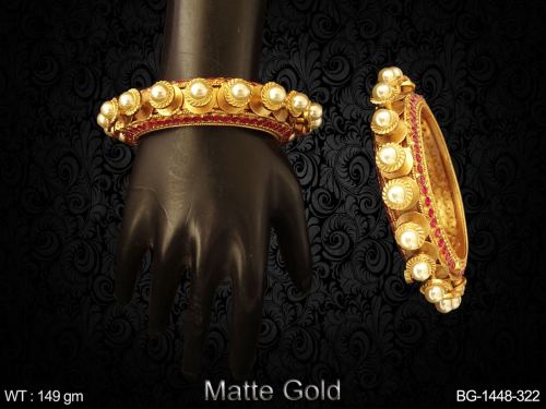 Bangles with Pearls in Matte Finish Set of 2