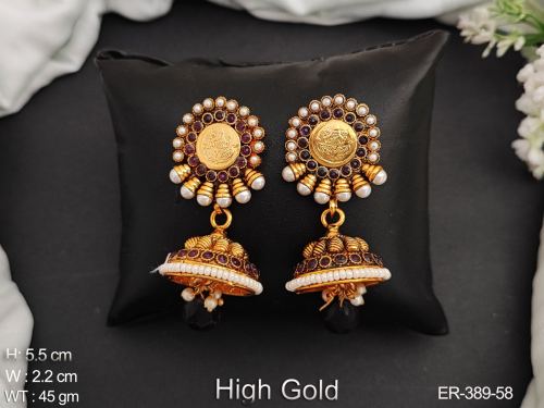 multiple stone round ethnic jumki coin earrings