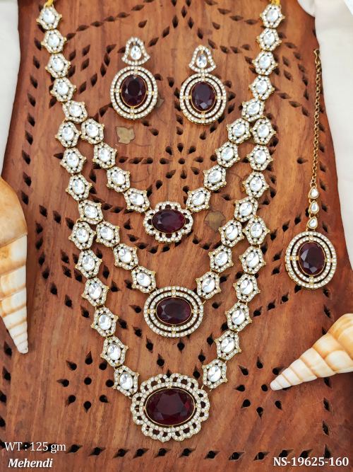 Wedding Wear Kundan Necklace Set with Stone Work in Ruby, photo 2 of 3