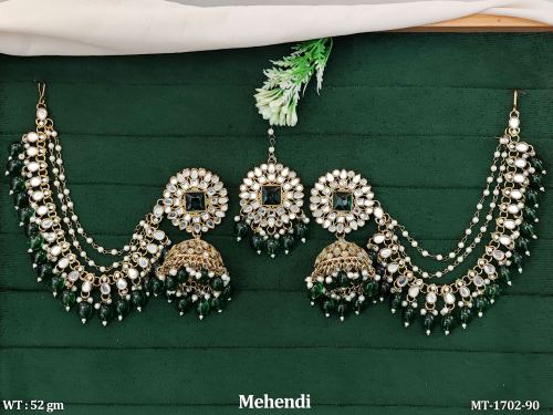 Traditional Pearl Drop Kundan Maang Tikka Earrings Wedding Jewelry