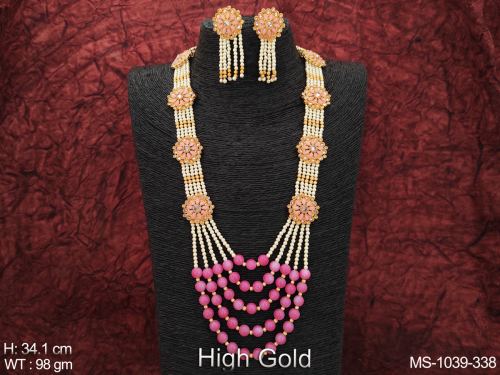 Ethnic Beaded High Gold Polish Fancy Design Party wear Beautiful Long Antique Jewellery Mala Set 