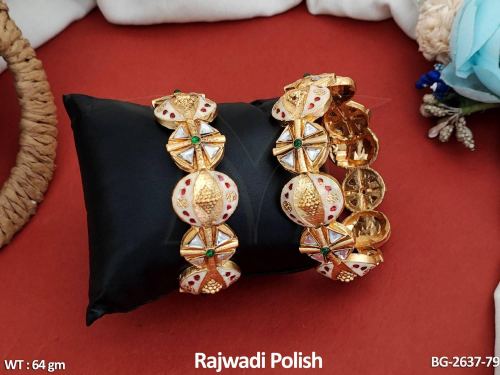 Green Antique Bangles with Stone Work Set of 2