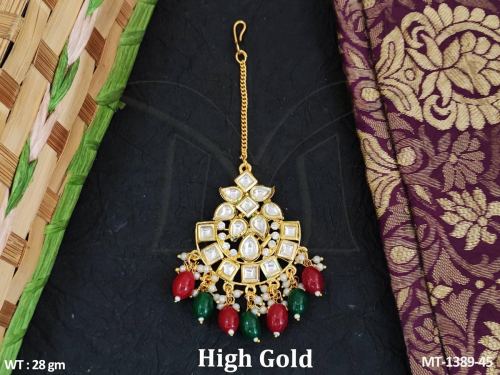 Classic Kundan Stone-Studded Tikka in Ruby Green, photo 5 of 7