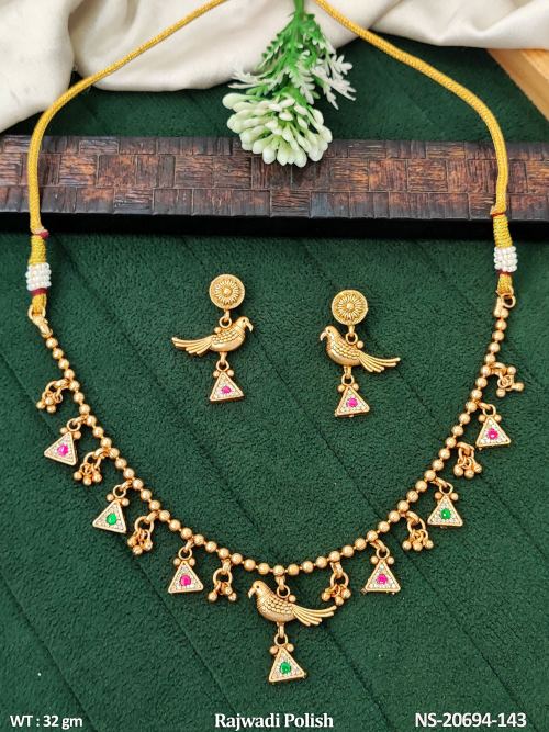 Peacock Necklace Set with Stone Work in Rajwadi Finish, photo 2 of 3