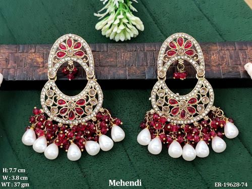Moon Stone-Studded Drop Earrings for Women in Rani, photo 15 of 16