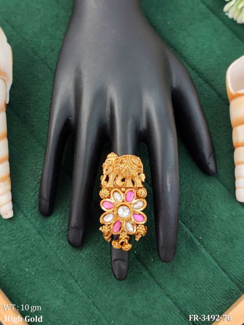 Antique High Gold Elephant Motif Floral Statement Ring