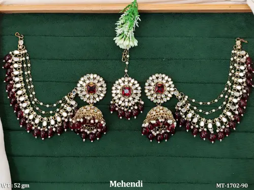 Traditional Pearl Drop Kundan Maang Tikka Earrings Wedding Jewelry