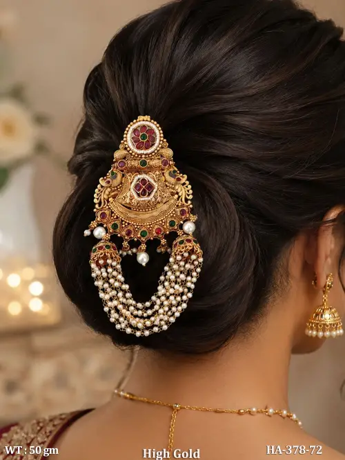 Designer Temple Style High Gold Juda Hair Accessory