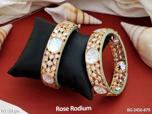 Kundan Bangles in Rose Finish for Women Set of 2 in Mint Green / 2 X 4, photo 6 of 6