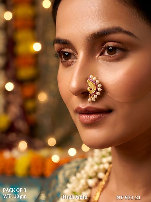 Premium High Gold Stone Studded Maharashtrian Nath