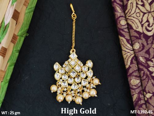 Classic Party Wear Kundan Maang Tikka with Stone Work in Pearl, photo 2 of 8