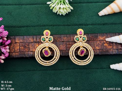 Stone-Studded Earrings in Matte Finish