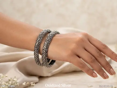 Fancy Oxidized Silver Floral Design Bangles for Women