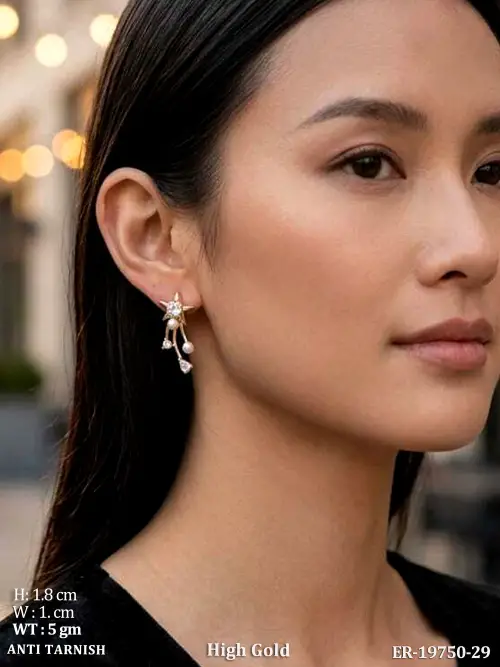 Pearl Stud Earrings with Star Design