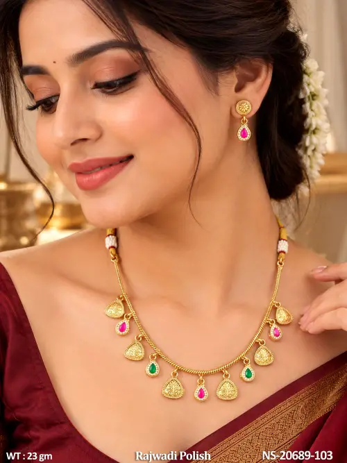 Antique Necklace Set with Earrings in Rajwadi Finish for Women